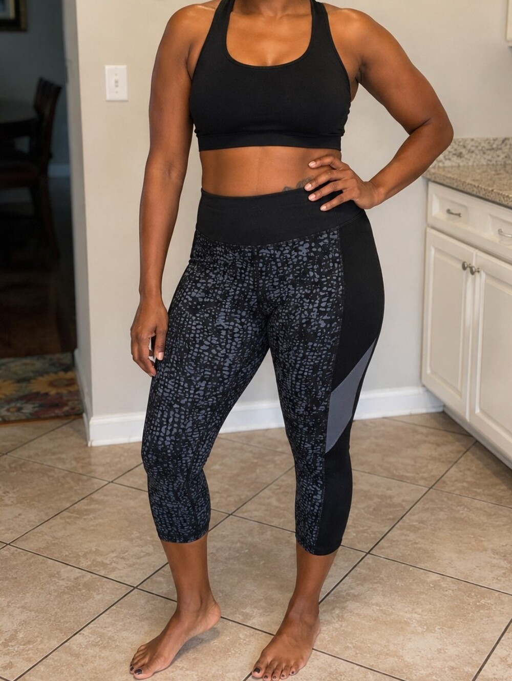 Champion Duo Dry Womens XXL Black Gray Cropped Athletic Leggings Capri Pants